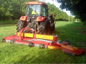Fischer offset mowers for mowing around tree trunks